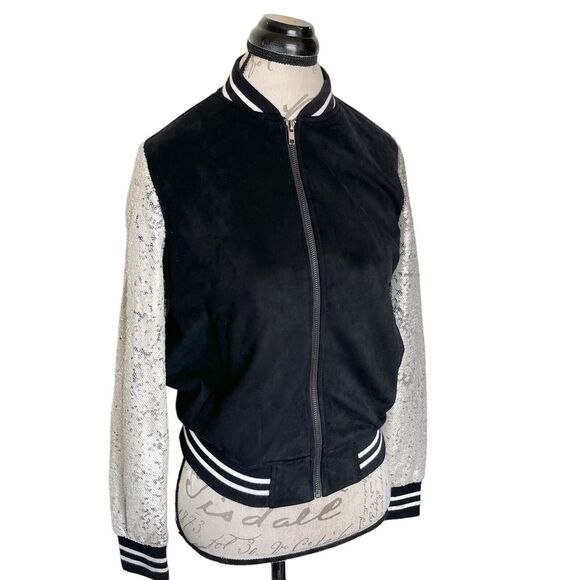 Forever 21 Women’s Jacket Sz Small Varsity Sequin Soft Fleece Cheerleader Bling - Picture 2 of 12